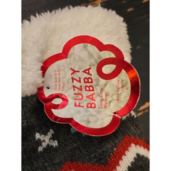 Fuzzy Babba Long Cozy Warmer Socks With Penguin & Reindeer Antlers Design - Picture 3 of 3
